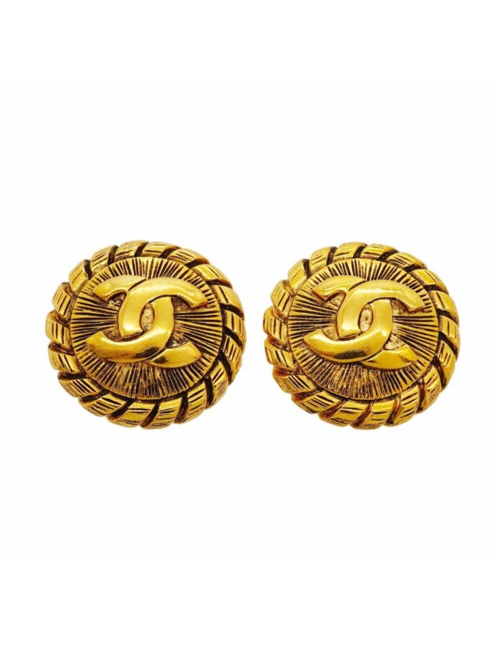 Chanel Earrings Vintage CC Logo Round Circle Gold Plated